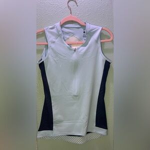 NWT Sleeveless Light Gray Zip-Front Athletic Tank with Black Side Panels